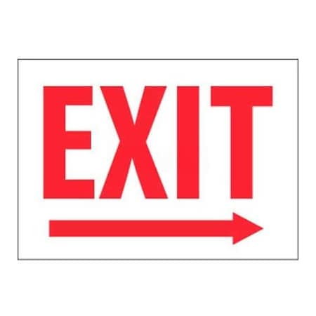 NMC Fire Sign, Exit With Right Arrow, 10in X 14in, White/Red